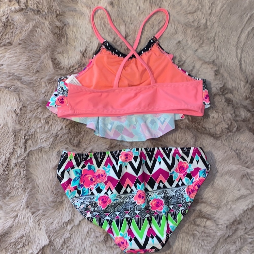 Wonder Nation M (7-8) girls 2-piece bikini swimsuit black pink neon green white‌ - Picture 11 of 13